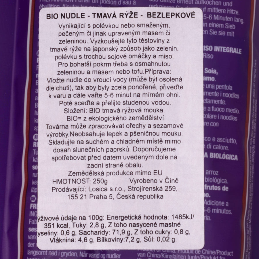Rýžové nudle, tmavé BIO